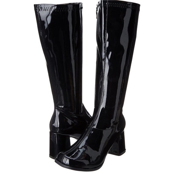 ELLIE Gogo Tall Black Leather Boots Women 9 3 Inch Heel Side Zipper Costume NIB - Picture 10 of 10